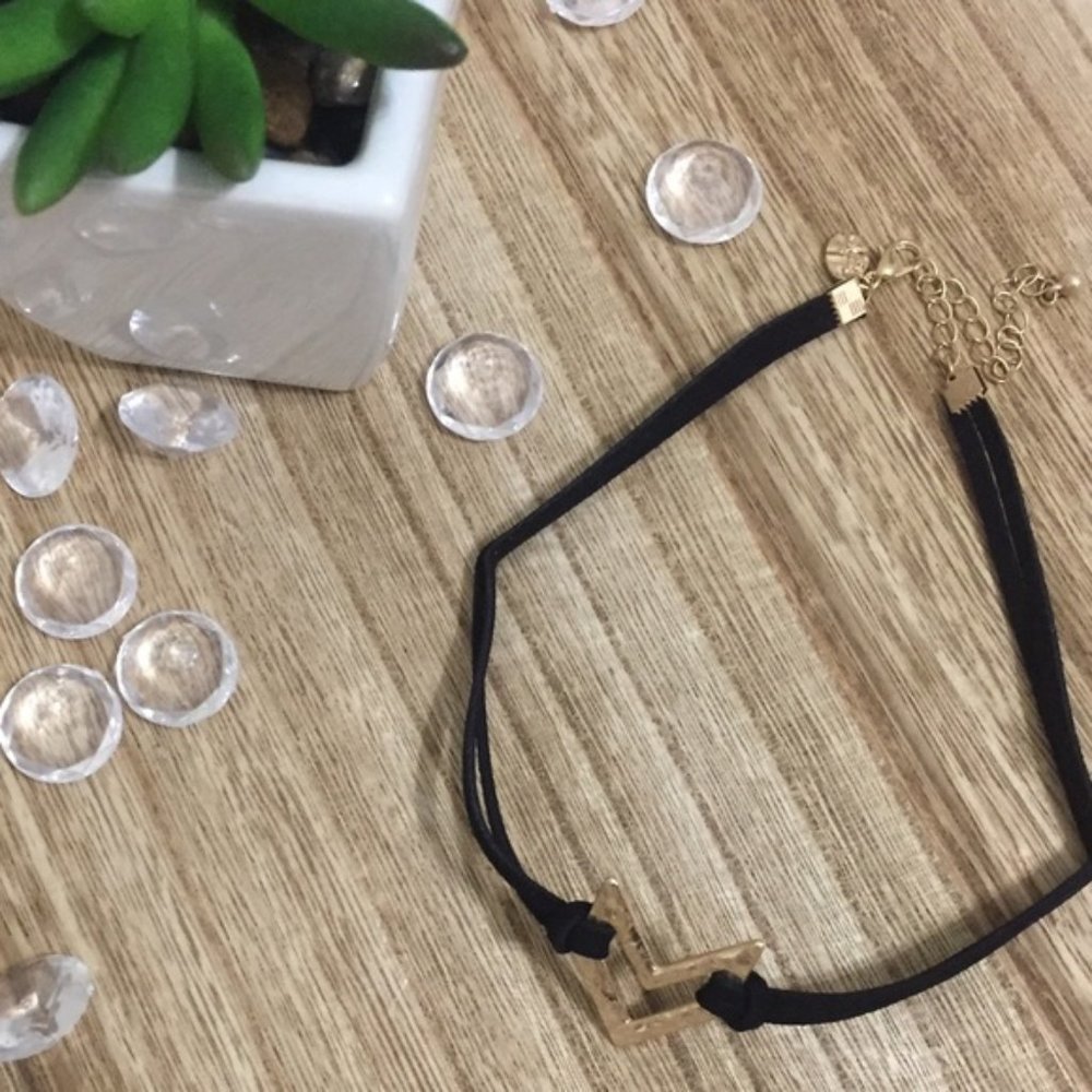 Black Faux Leather Double Chevron Choker